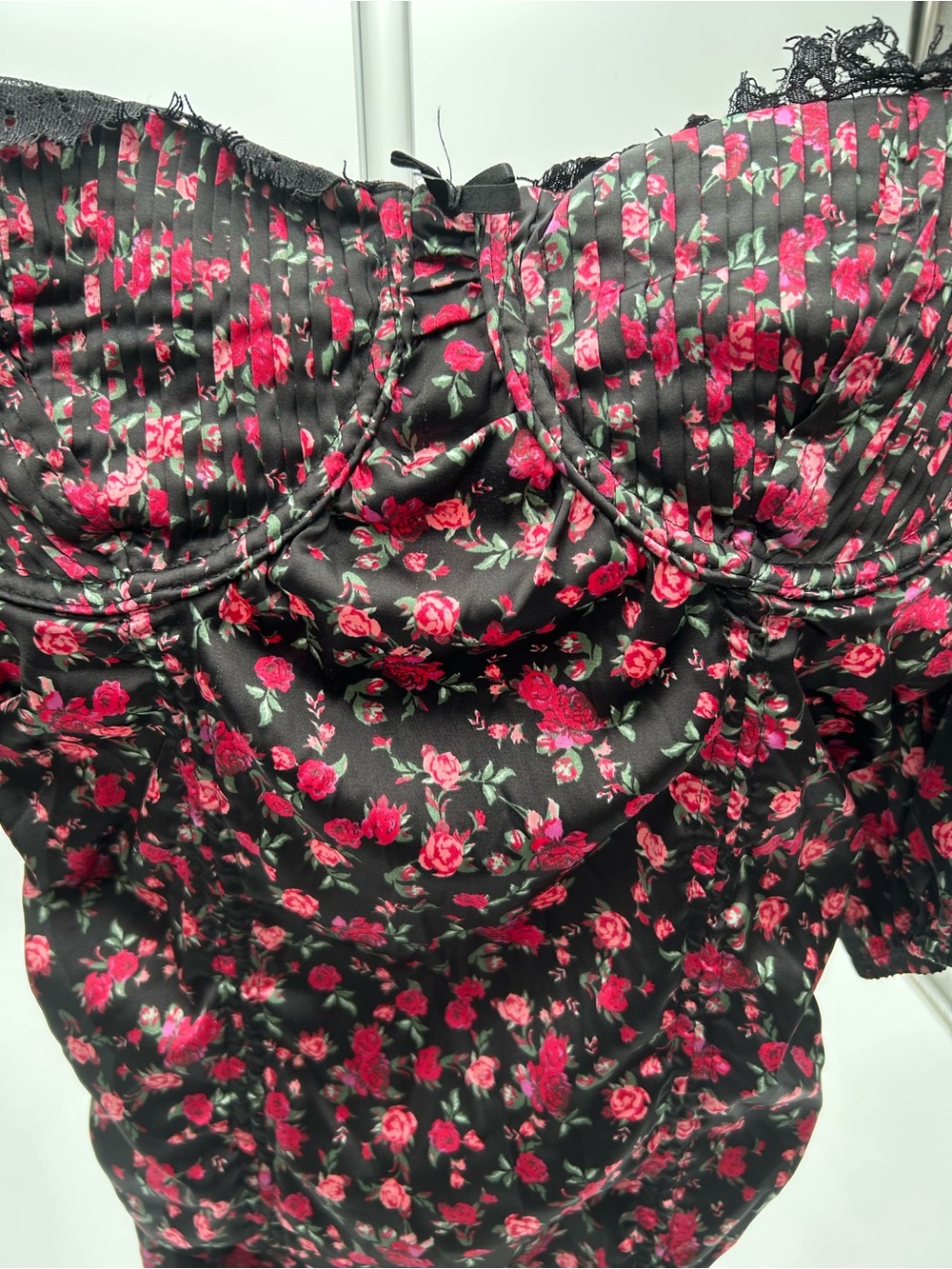Women’s silky Black Floral Bustier dress with Rose Print